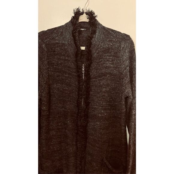 TAHARI CHARCOAL GRAY ZIP UP SWEATER FRINGE TRIM WOMENS SZ XL - Picture 4 of 12